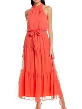 julia jordan Coral Textured Halter Tie-Waist Maxi Dress